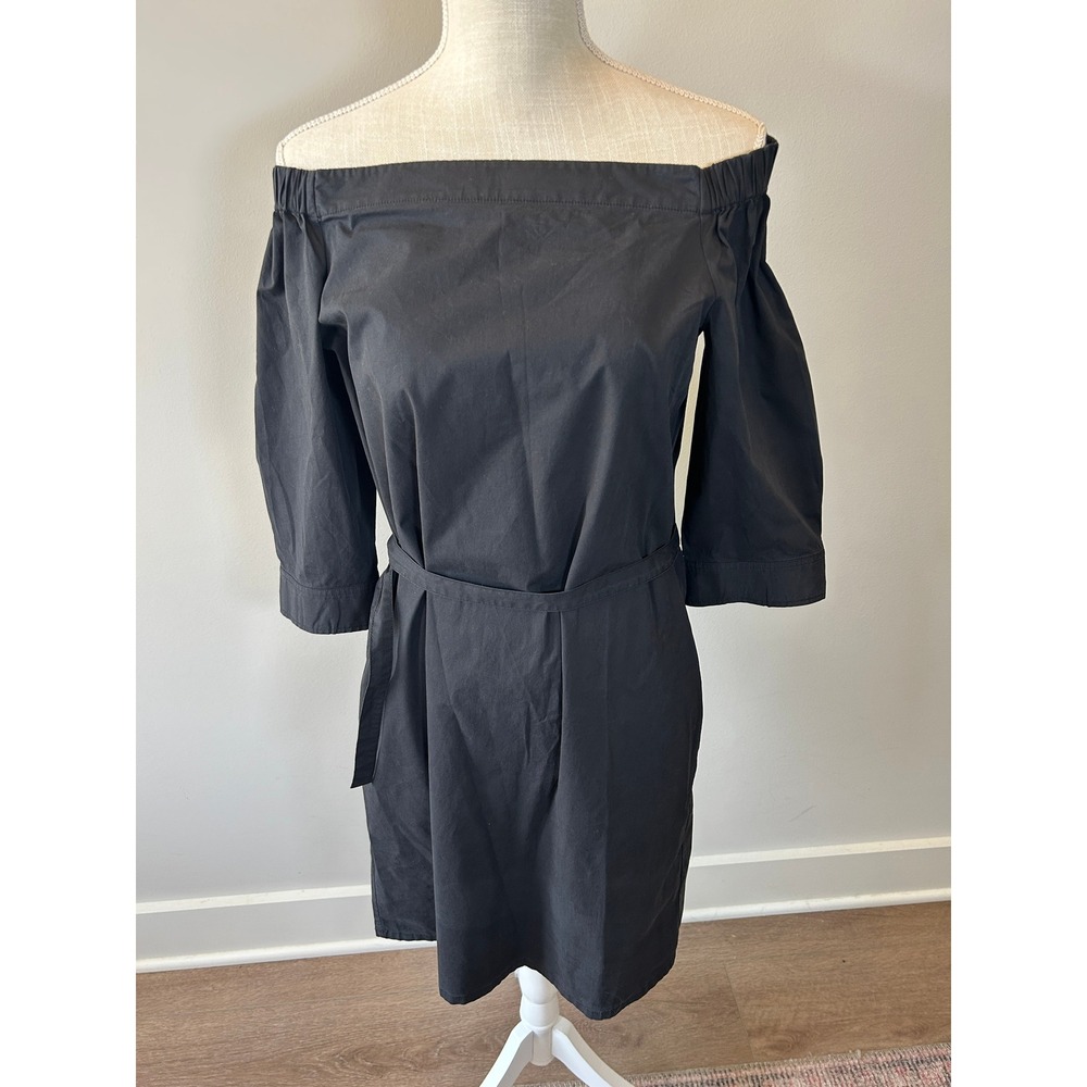 Theory Dress Womens 8 Off-Shoulder Shift Belted Office Corporate Black - Picture 2 of 11